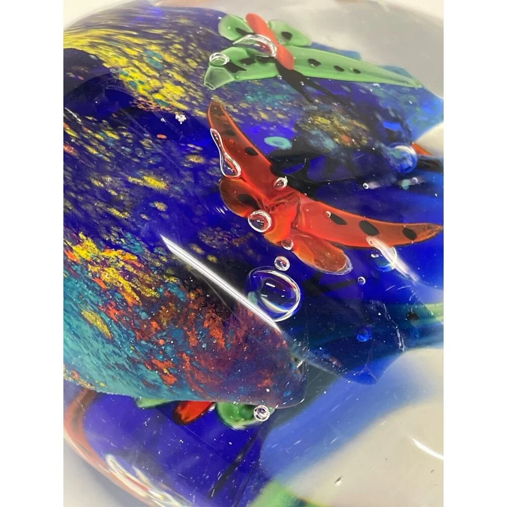 Murano Style Art Glass Paperweight Shell Aquarium Butterfly Fish‎ Vintage